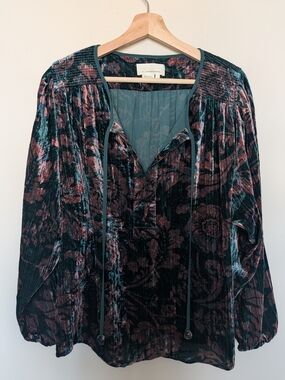 Anthropologie Velvet Floral Peasant Blouse